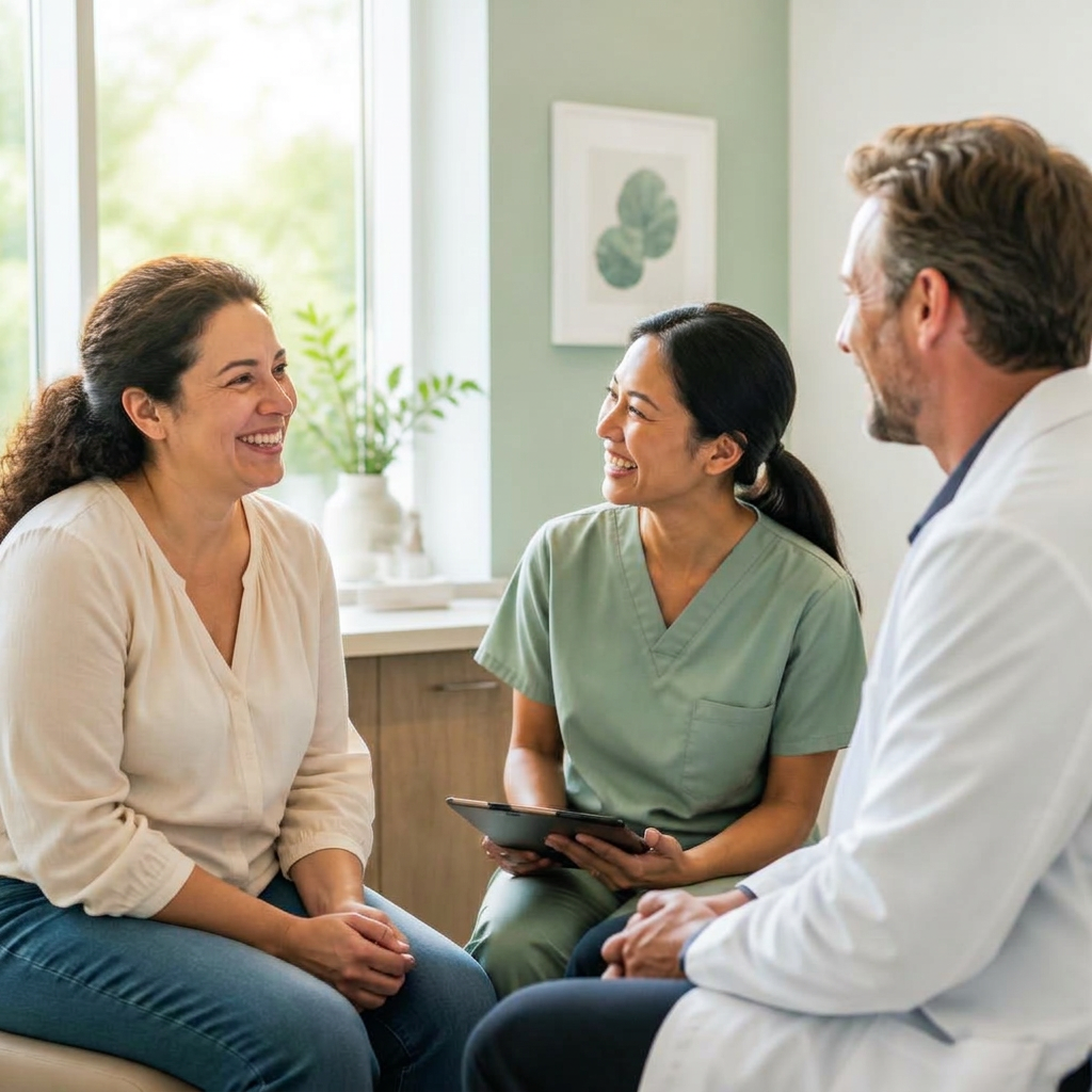 A patient talking with a member of their care team